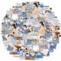 Etori Life Healing Series Home Life Journal Stickers 15Pcs Blue Series Daily Decorative Stickers for Girls Suitable for DIY Diaries, Laptops, Suitcases, Skateboards, Guitars, Photo Albums, Craft