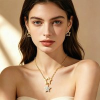 Stern-Anhänger Ohrringe & Halsketten-Set aus Edelstahl, hohl, mit Strasssteinen besetzt, zarter minimalistischer Schmuck für den täglichen Gebrauch, Gold/Silber