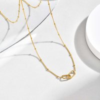 New Double Paperclip Link Necklace for Women, Stainless Steel Geometric Minimalist Pendant Chain Jewelry Gift