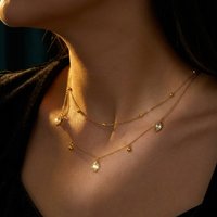 Double-Layer Marquise Zircon Beaded Chain Necklace for Women 316L Stainless Steel Gold Color Layered Pendant Collarbone Jewelry