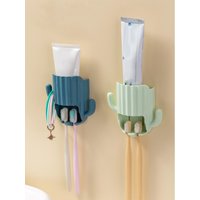 1pc Cactus Shaped Random Color Toothbrush Holder, Wall Mounted Toothbrush Storage Rack For Bathroom Home Bathroom Decor Summer