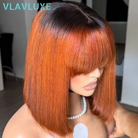 Ombre Orange Ginger Bob 350% Density Human Wig Bob Colored Wigs T1b/350 Colored Bob With Bangs Glueless Bob Wigs For Black Woman