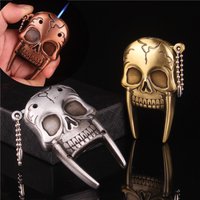 Skull Shape Torch Lighter with Keychain, Retro Antique Metal Refillable Butane Lighter, Gothic Windproof Novelty Gift for Men