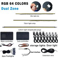 18/22 in 1 Ambient Light Parts 35/75/110cm Light Strip 64 Colors RGB Main/Sub Controller Extension Line Speaker Lights Dual Zone