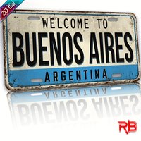 2D Flat, Vintage Buenos Aires Argentina License Plate Wall Art - 2D Flat UV Printed Aluminum Metal Sign with Argentine Flag Colo