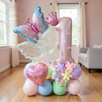 56pcs Colorful Butterfly Love Balloon Pink Number Birthday Balloon Set Festival Party Decoration Children's Baptismal Supplies