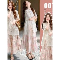 Fashionable Maternity Set Summer New Irregular Lace Short Sleeve Top Floral Half Skirt Two-Piece Suit Breathable Polyester