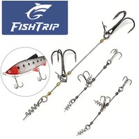 FishTrip Fishing Soft Lure Stinger Rigs Steel Wire Rig Double Triple Hooks Set with spring-loaded locking pin Fishing hook rig