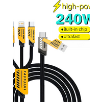 3 In 1/2 240 W Fast Charging Cord Mech Fast Charging Mobile Data Cable 1.2m Multi Usb Port Multiple Charg Cord For Iphone Xiaomi