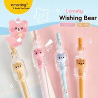 4pcs/set Wishing Bear Neutral Pen Creative Rotating Pen Decompression Ins High Appearance CS Head Student Exam Special Black Pen