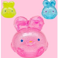 Needoh Jelly Hops Toy Pink Cute Rabbit Shaped Glitter Transparent Squish TPR Stretchy Non Toxic Autism ADHD Sensory Adult Gift