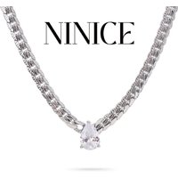NiNice Necklace Stainless Steel Women Collarbone Chain Gemstone Green Exquisite Heavy Industry Elegant Bracelet Jewelry New