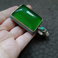 Vintage Tibetan Silver Dragon Belt Buckle, Inlaid Bashan Jade, Antique Collection from Tibet
