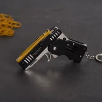 Alloy Rubber Band Gun Keychain, 60 Shots Shooting Pistol, Mini Metal Gun Toy, Funny Outdoor Party Game Gift for Kids Boyfriend