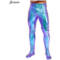 Mens Shiny Metallic Pantyhose Holographic Elastic Waistband Tights Pants Rave Outfits Bottom Clubwear Role Play Costume Trousers