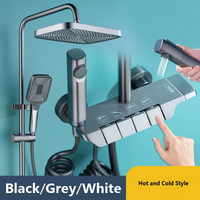 Grey Shower System Set Bathroom Digital LED Rain Showers Faucet Brass Bath Thermostat Rainfall Shower 4 Way with Bidet Taps Sets