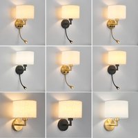 E27 LED Abażur z tkaniny Regulowany kąt Oświetlenie ścienne Port ładowania USB Sypialnia Lampka nocna do czytania Dekoracja wnętrz Kinkiet