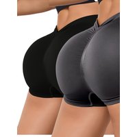 2Pcs Women High Waist Workout Fitness Yoga Shorts Gym Push Up Yoga Leggings Scrunch Butt Seamless Sports Shorts