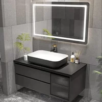 Minimalist Bathroom Narrow Cabinets Top Ceramic Washbasin Sink Bathroom Vanity Cabinets LED Light Under Sink Bathroom Furniture