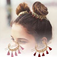 Vintage Hollow Out Red Tassel Hair Sticks for Women Fashion Jewelry Female Bridal Hair Accessories Boho Bun Golden Hair Pin