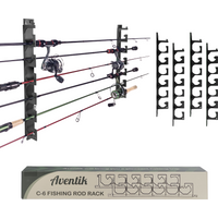 Aventik Wall & Ceiling Mounted Fishing Rod Holder Rack for Garage – Holds 6 Rods or Combos, Space-Saving Fishing Pole Storage