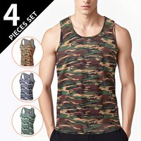 1/3/4 Pcs Men's Summer Multicolor Camouflage Combination Vest Teenagers Plus Size Sports Fitness Running Jacket Joker Stripe T