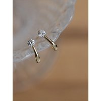 Aide 925 Sterling Silver Minimalist Tiny Round CZ Bend Hook Cartilage Stud Earrings Trendy Stackable Office Everyday Jewelry