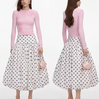 Women polka dot long skirt temperament Fashion versatile high waist midi skirt