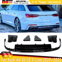 Glänzend schwarzer Heckstoßstangen-Kofferraumlippen-Spoiler, unterer Splitter-Diffusor für Audi A6 S6 S-Line C8 TDI 2019~2021 mit Auspuffblenden, Bodykit