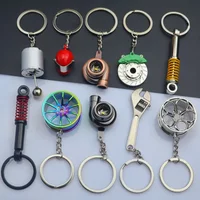 Creative Gear Head Keychain Speed Gearbox Keyring Turbo Hub Brake Disc Pendant Shock Absorber Key Holder Chain for Car Key Ring