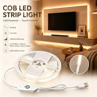 High Density Dotless COB LED Tape Touch Dimmer Flexible Strip Light Self-Adhesive Linear Lamp For DIY Household Decoration Light