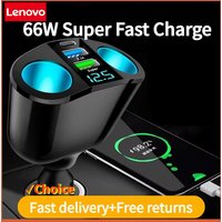 Lenovo Car Cigarette Lighter 22.5W Socket Splitter Blue Atmosphere Light PD QC3.0 2 USB Charger C Ports For Phone DVR Chargers