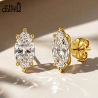 Effie Queen 0.3-1CT Moissanite Stud Earrings 925 Sterling Silver Oval Cut Piercing Earrings for Men Women Fine Jewelry SMOE24