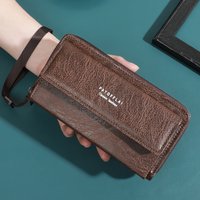 Classic Men's Double Layer Faux Leather Wallet with Snap Closure Zippered Card Holder And Photo Compartment Color Block Design
