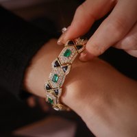 Noble Delicate 18K Gold Color Dazzling Cubic Zirconia Modern Emerald Colorful Bracelet Female Vintage Wedding Bracelet Gift