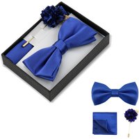 Bowtie Man Flower Brooch Set With Box Pocket Square Butterfly Lapel Pin Bow Tie Set For Men Wedding Suit Accessories Gift Cravat