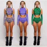 Carnival Party Women's Rave Checkered Jumpsuit Halloween Costume Clown Sleeve Covers Holiday Party Top And Shorts Outfit 2026