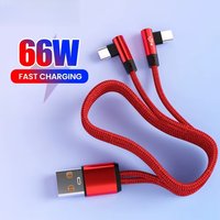 66W 2 in 1 USB C Fast Charging Elbow Data Cable USB to Double Type Quick Charge Phone Data Cords For iPhone 16 17 Samsung Xiaomi