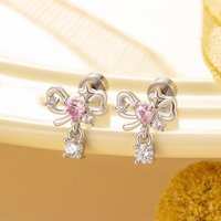 20G Tiny Bowknot Cubic Zirconia Ear Stud Earrings Hypoallergenic Titanium Cartilage Helix Stackable Piercing Jewelry