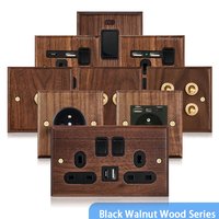 Black Walnut Wood Toggle Light Switch,Home retro Brass Panel,FR UK Universal Double USB Wall Electrical Socket Vintage Switch image 4