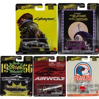 Genuine Hot Wheels Premium Car Pop Culture Boy Toy 1:64 Diecast Quadra Turbo Batmobile Snoopy Citroen Airwolf Helicopter Model