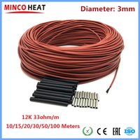 MINCO HEAT 10/20/50/100 Meter Infrarot-Warmbodenkabel 12K 33 Ohm/m Spule 3 mm ± 0,2 elektrische Carbon-Heizdrähte