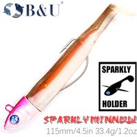 B&U 115mm/33.4g Fishing Black Minnow Lure JIgging Head Combo Rattle Soft Silicone Bait Wobblers For Bass Pike Leurre