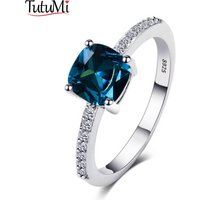S925 Silver Ring Jewelry High Carbon Ice Cut Zircon Ring Sapphire Square Fashion Ring for Women Gift