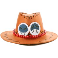 Portgas D Ace Cosplay Cowboy Hat with Necklace Orange Felt Western Hat Costume Hats Anime Cartoon Halloween Costume Accessory