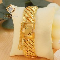 GoldAether Men's Boutique 9999 24K Real Gold Horse Whip Bracelet Twist 24k Gold 15mm Watch Chain