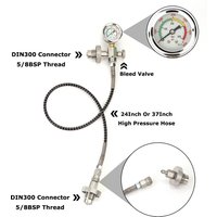 Diving Scuba Din300 Cylinder Decanting Equalising Pressure With Quick Disconnect Hose+Pressure Gauge - 232Bar and 300Bar