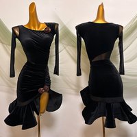 2024 New Velvet Long Sleeve Latin Dance Competition Dress Two-Piece Women Black ChaCha Samba Dancing Performance Costume VDB7526