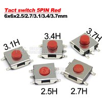 50PCS Tact switch 5PIN Red 6*6*2.5/2.7/3.1/3.4/3.7mm SMD switch 6x6x2.5/2.7/3.1/3.4/3.7mm ibuw MINI push button switch