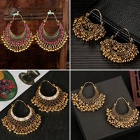 Boho Retro Beaded Tassel Earrings For Women Orecchini Jewelry Gypsy Vintage Silver&Golden Alloy Bollywood Jhumka Hook Earrings